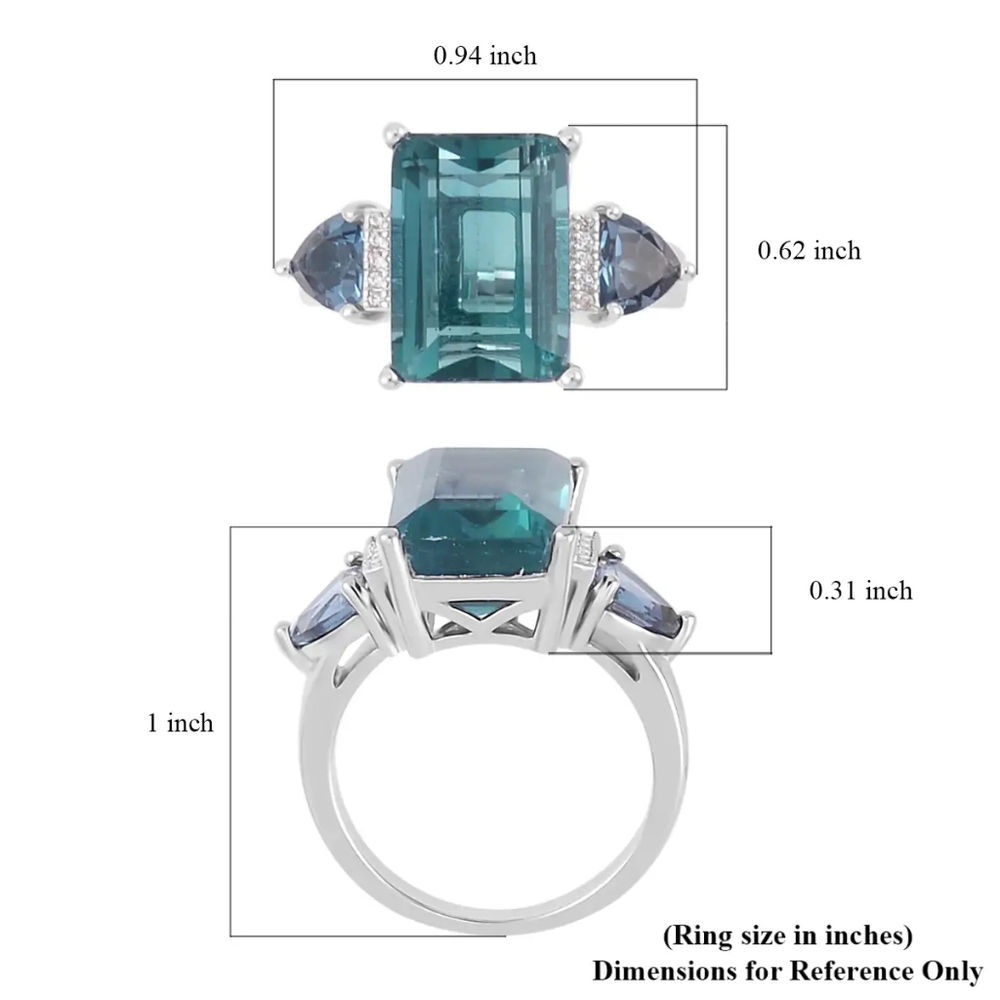 Rare Dean Teal Fluorite  and Multi Gemstone Ring in Rhodium Over Sterling Silver - Picture 8 of 8